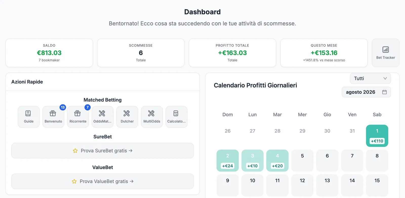NinjaBet dashboard